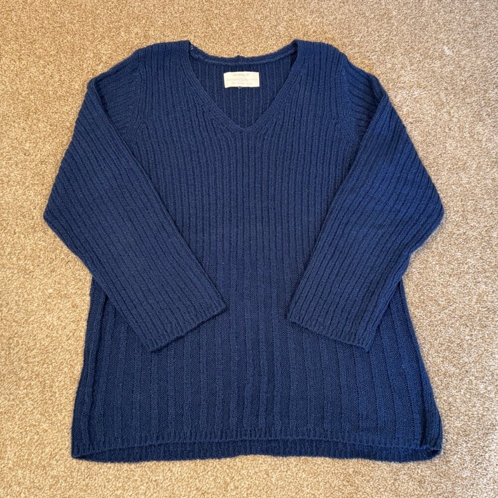 Bundle Women's 14/16 Avenue Plus V-Neck Tunic Pullover Sweaters Blue & NWT Brown - Picture 3 of 3